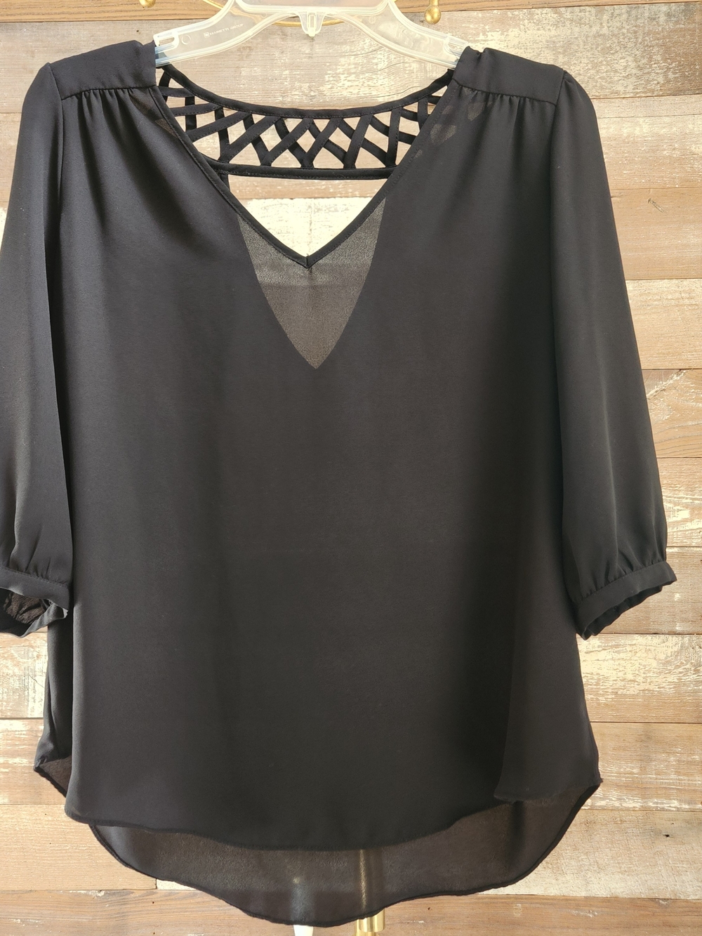 Black Lattice-Back Women's Blouse - Classic Chic